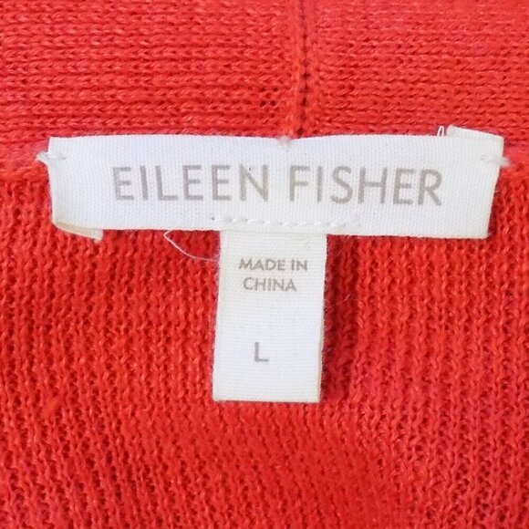 Eileen Fisher 100% Linen Open Front Cardigan Sweater Size L Large Coral - Picture 3 of 5